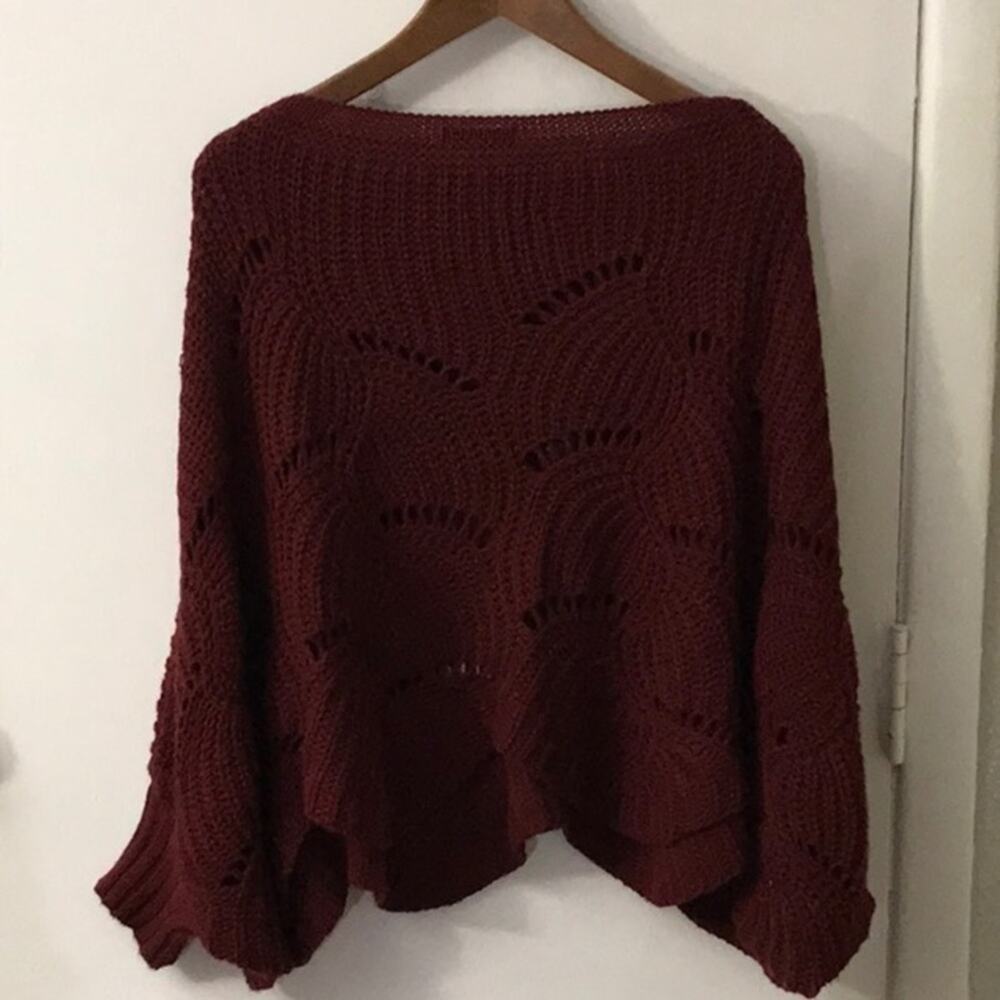 SHEIN Burgundy Chunky Sweater Poncho Sleeves S Grandmacore Cozy Comfy Winter - Picture 3 of 9